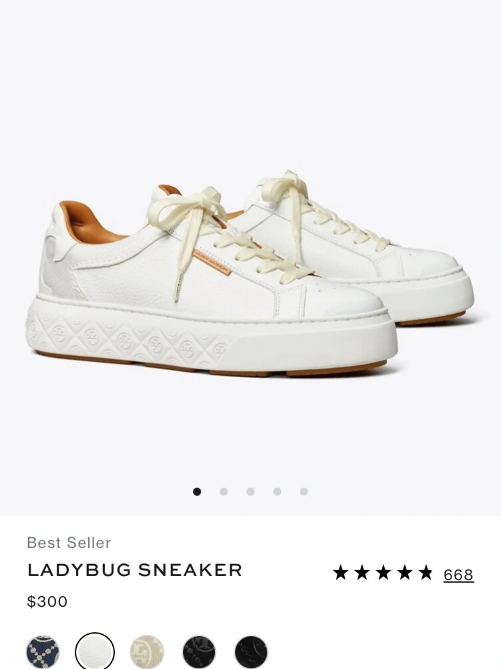 Tory Burch White Leather Ladybug Platform Sneakers with Tan Lining